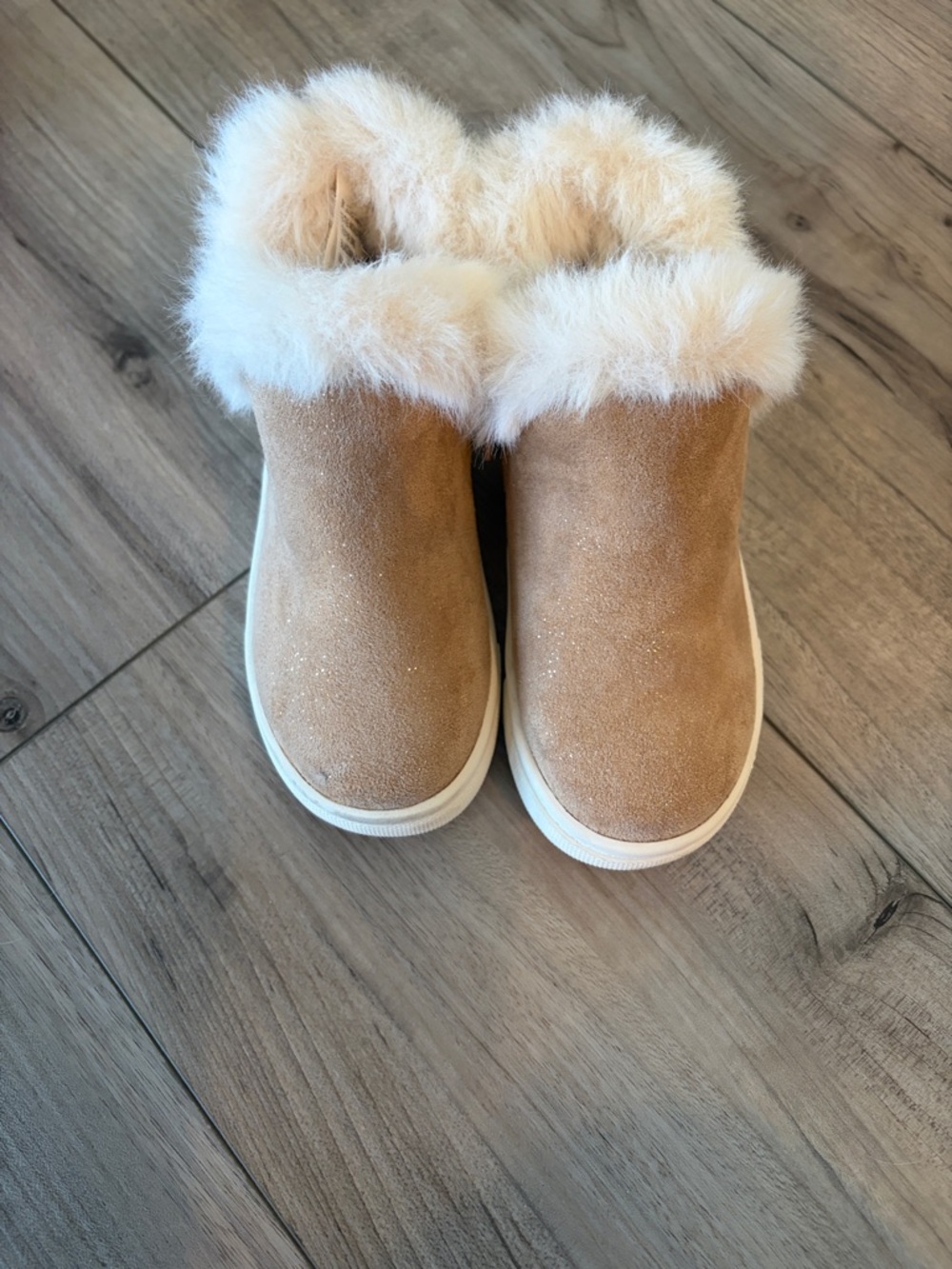 Kelly & Katie Girls' Tan Faux-Fur Cuffed Slip-On Boots